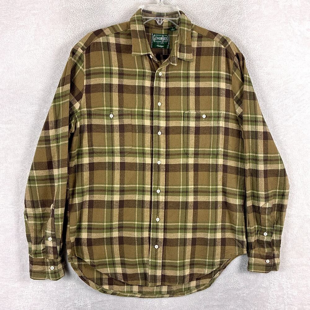 Gitman Bros Shirt Men L Green Plaid Vintage Flannel Preppy Classic USA